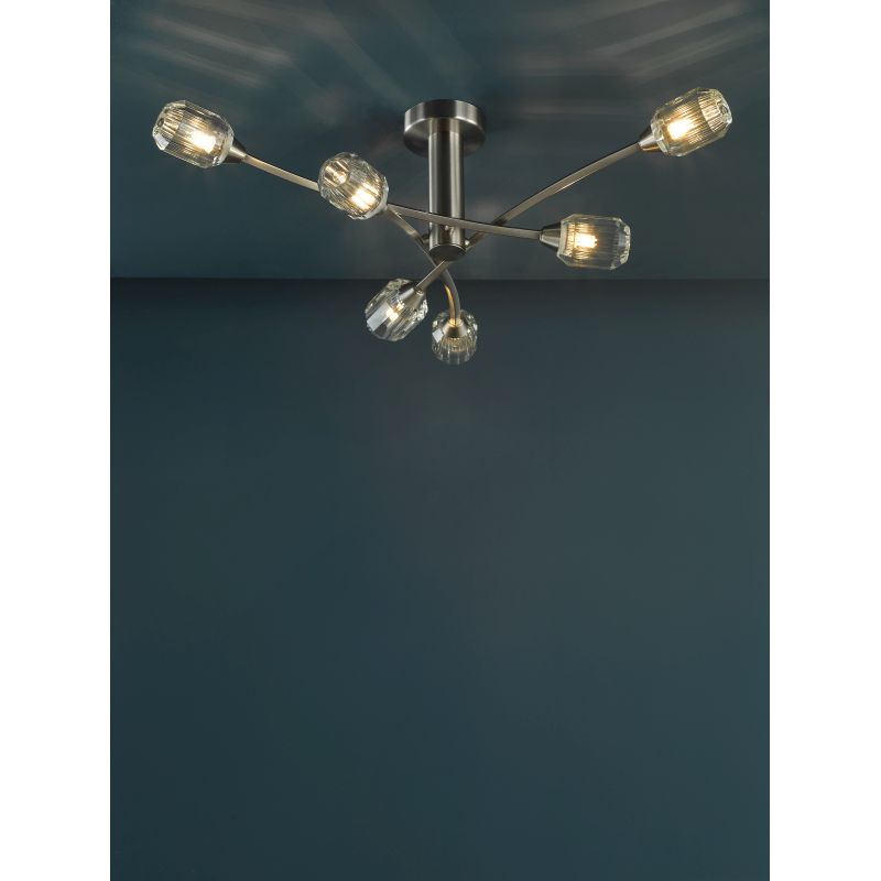 Dar-ZON6438 - Zonda - Brushed Nickel 6 Light Semi Flush with Crystal