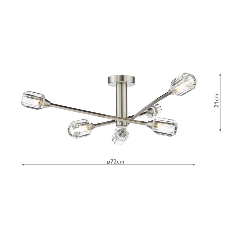 Dar-ZON6438 - Zonda - Brushed Nickel 6 Light Semi Flush with Crystal