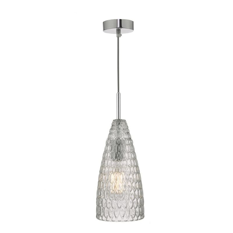 Ceiling Lights - Zuka - Textured Glass & Chrome Single Pendant Dar-ZUK0108 - Zuka - Textured Glass & Chrome Single Pendant