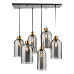 Alma - Black & Aged Bronze 6 Light over Island Fitting with Smoked Glass