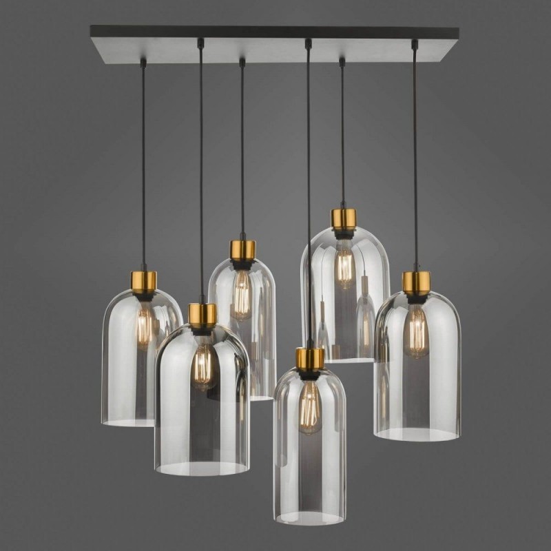 Dar-ALM6422 - Alma - Black & Aged Bronze 6 Light over Island Fitting with Smoked Glass