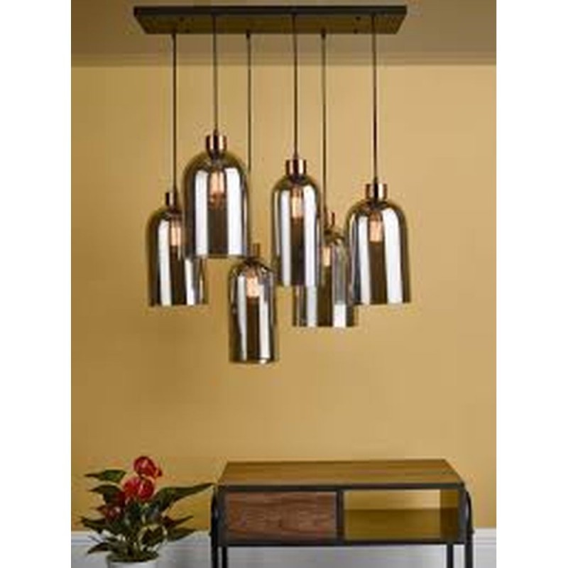 Dar-ALM6422 - Alma - Black & Aged Bronze 6 Light over Island Fitting with Smoked Glass