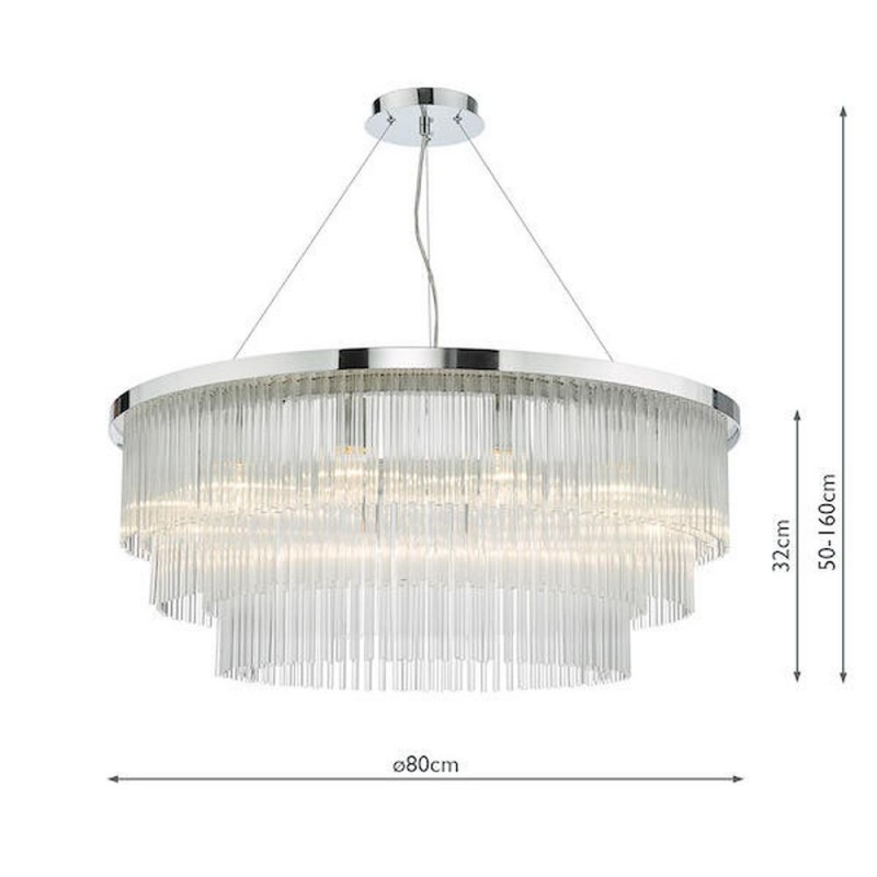 Dar-ALP1244 - Alpheios - Polished Chrome 12 Light Centre Fitting with Clear Glass Rods