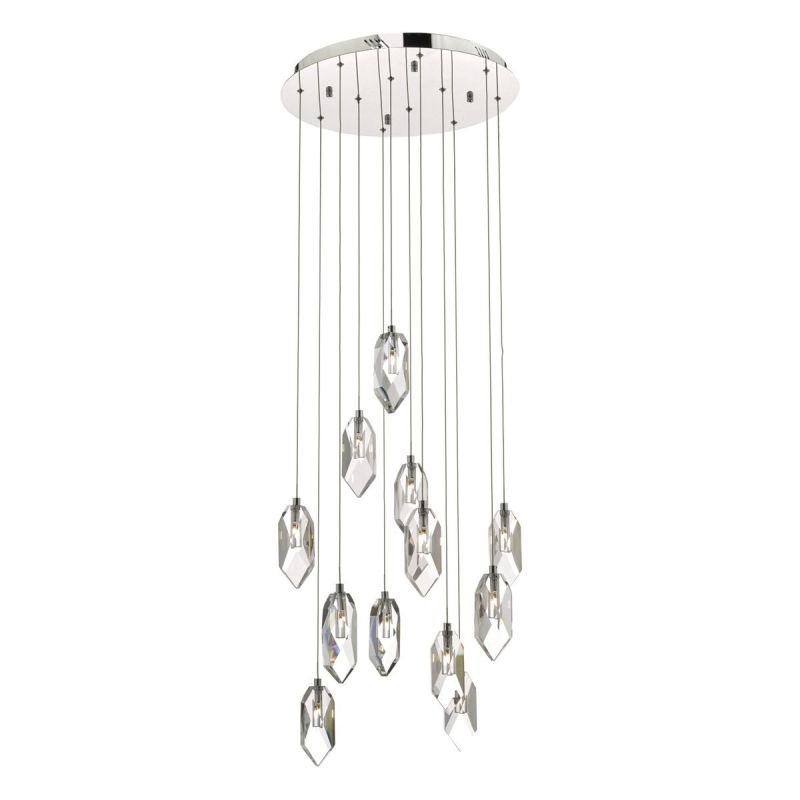 Dar-CRY1250 - Crystal - Chrome with Crystal Drops 12 Light Cluster Pendant