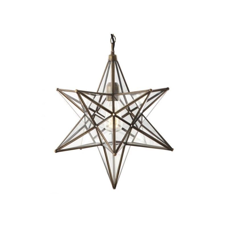 Ceiling Lights - Ilario - Big Star Antique Brass with Glass Hanging Pendant Dar-ILA8675 - Ilario - Big Star Antique Brass with Glass Hanging Pendant