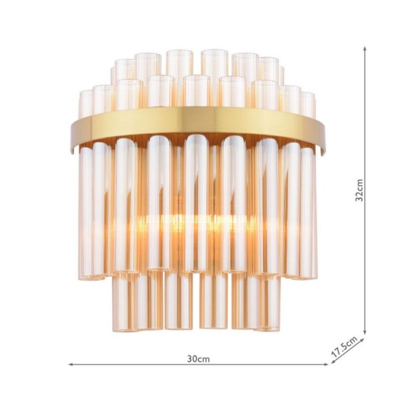 Dar-IMA0935 - Imani - Natural Brass 2 Light Wall Lamp with Champagne Ribbed Glass