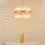 Imani - Natural Brass 12 Light Centre Fitting with Champagne Ribbed Glass