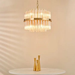 Imani - Natural Brass 12 Light Centre Fitting with Champagne Ribbed Glass