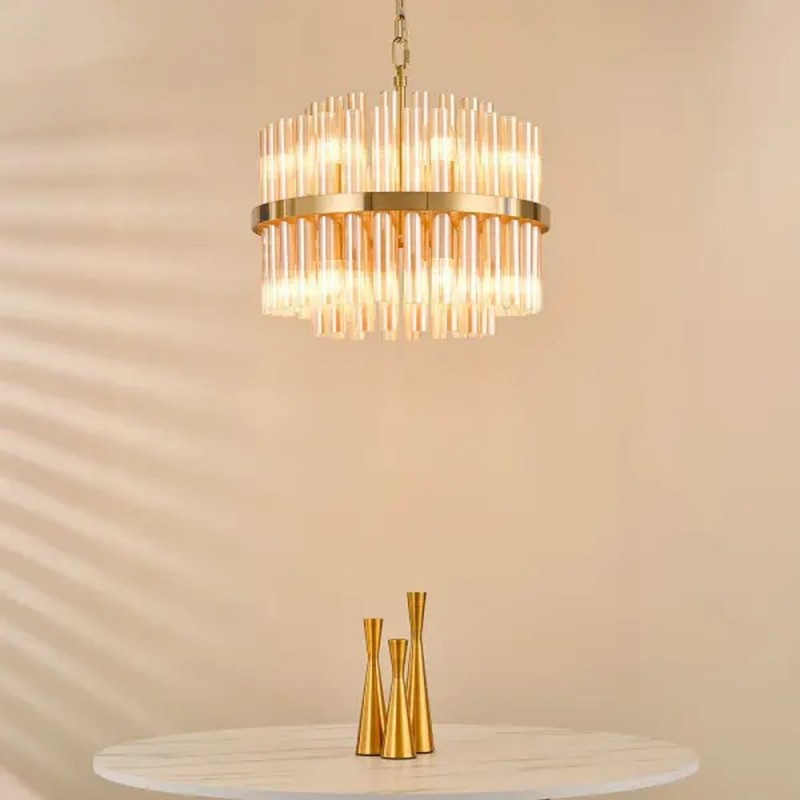 Dar-IMA1235 - Imani - Natural Brass 12 Light Centre Fitting with Champagne Ribbed Glass