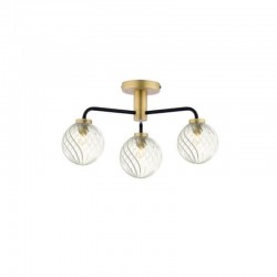 Lainey - Antique Brass & Black 3 Light Semi Flush with Twisted Clear Glasses Lainey - Antique Brass & Black 3 Light Semi Flush with Twisted Clear Glasses