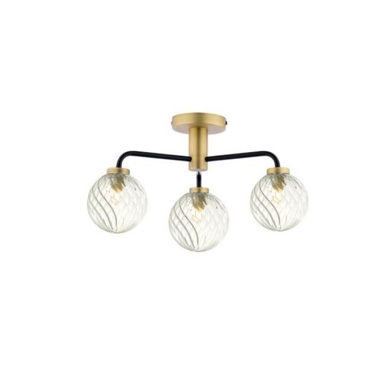 Dar_Vol3-LAI5354-03 - Lainey - Antique Brass & Black 3 Light Semi Flush with Twisted Clear Glasses