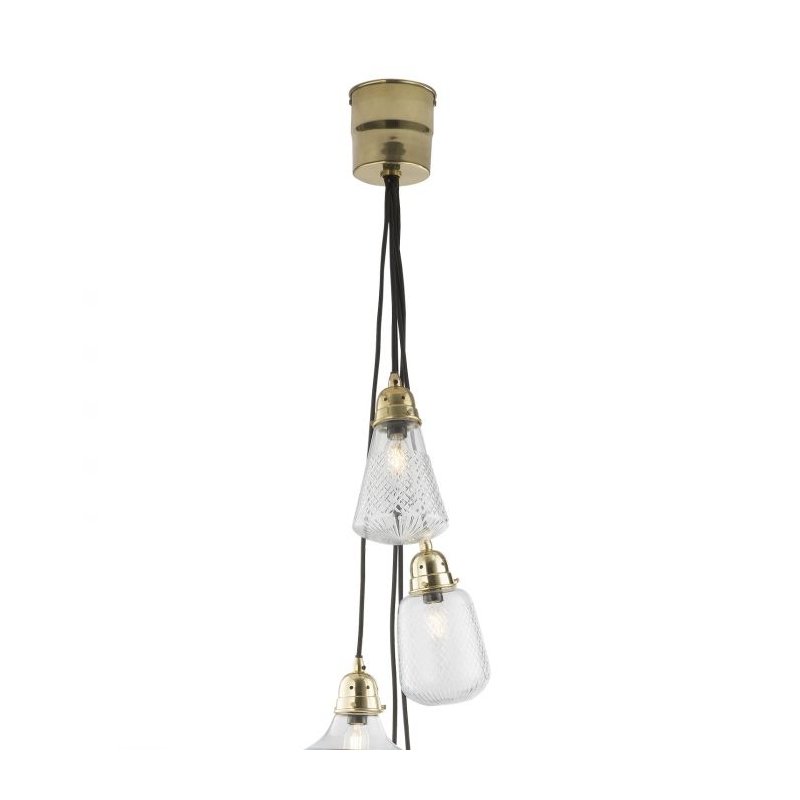 Ceiling Lights - Lashira - Decorative Glass with Polished Brass 5 Light Cluster Pendant Dar-LAS0540 - Lashira - Decorative Glass with Polished Brass 5 Light Cluster Pendant