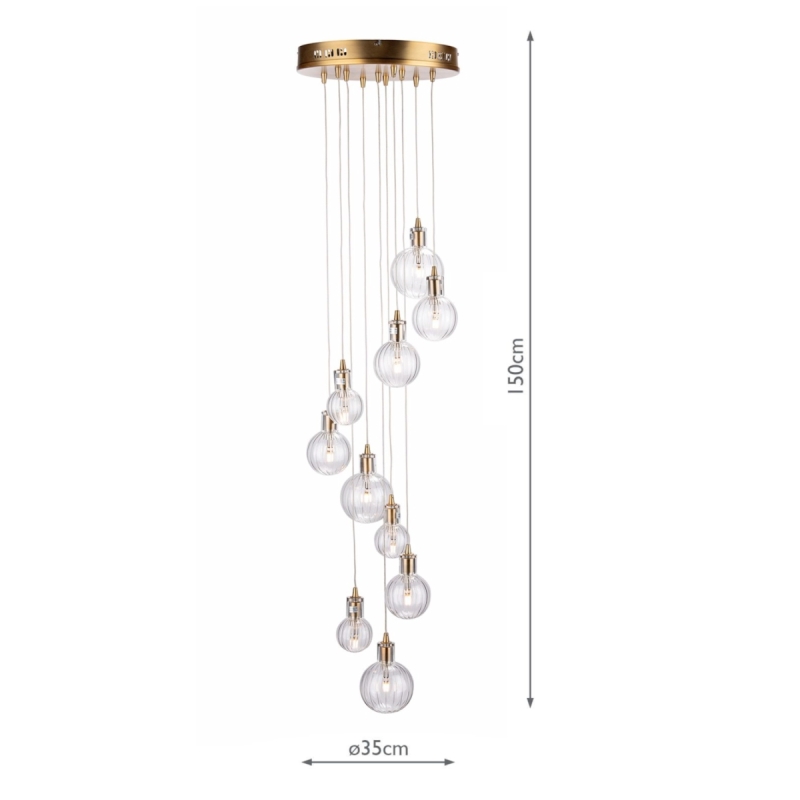 Dar-DIT2342 - Dita - Decorative Glass with Brass 10 Light Cluster Pendant