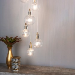 Dita - Brass 10 Light Cluster Pendant with Ribbed Glass Dita - Brass 10 Light Cluster Pendant with Ribbed Glass