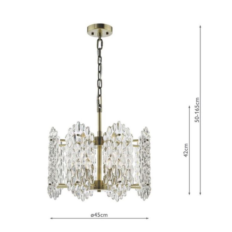 Dar-POR0875 - Porthos - Antique Brass 8 Light Centre Fitting with Decorative Glass
