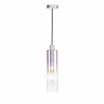 Ruben - Satin Silver Pendant with Ribbed Multicolour Glass
