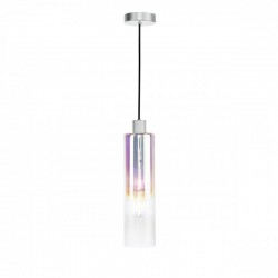 Ruben - Satin Silver Pendant with Ribbed Multicolour Glass Ruben - Satin Silver Pendant with Ribbed Multicolour Glass