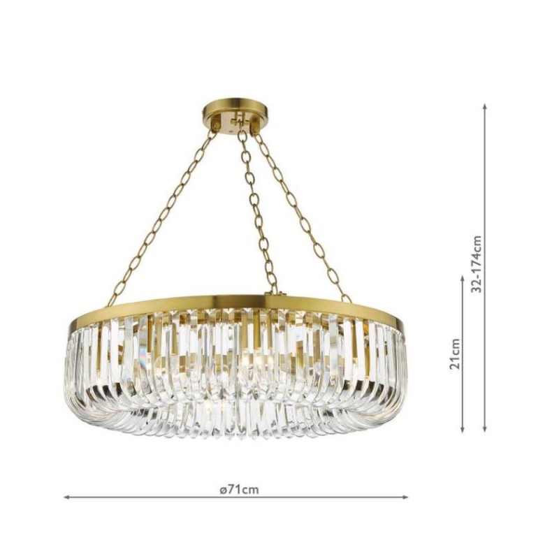 Dar-SIG0835 - Sigourney - Satin Gold 8 Light Chandelier with Crystal