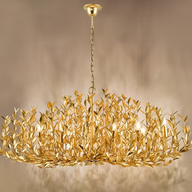 Dar-SIL1235 - Silvius - Antique Gold Leaf 12 Light Oval Centre Fitting