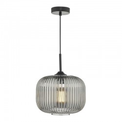 Demarius - Black Pendant with Smoked Ribbed Glass Demarius - Black Pendant with Smoked Ribbed Glass