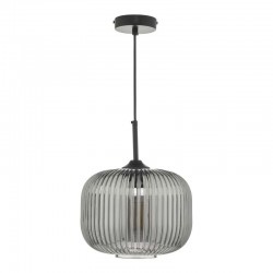 Demarius - Black Pendant with Smoked Ribbed Glass Demarius - Black Pendant with Smoked Ribbed Glass