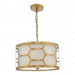 Epstein - Gold Leaf 3 Light Pendant with Linen Shade & Frosted Diffuser Epstein - Gold Leaf 3 Light Pendant with Linen Shade & Frosted Diffuser