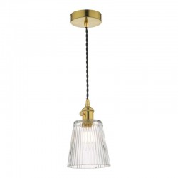 Hadano - Natural Brass Pendant with Ribbed Glass Shade Hadano - Natural Brass Pendant with Ribbed Glass Shade
