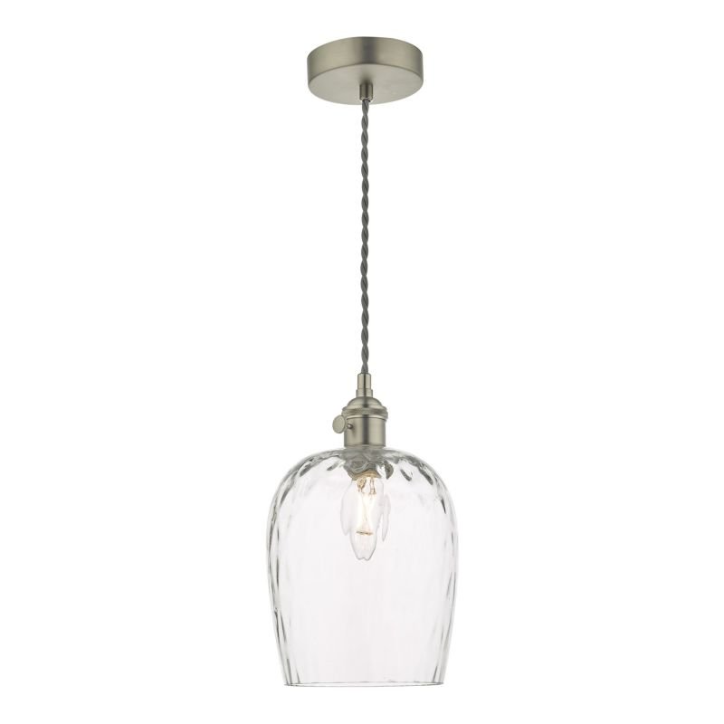 Dar-HAD0161-03 - Hadano - Dimpled Glass Shade with Antique Chrome Single Hanging Pendant