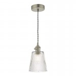 Hadano - Antique Chrome Pendant with Ribbed Glass Shade Hadano - Antique Chrome Pendant with Ribbed Glass Shade