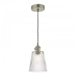 Hadano - Antique Chrome Pendant with Ribbed Glass Shade Hadano - Antique Chrome Pendant with Ribbed Glass Shade