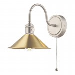 Hadano - Antique Chrome Wall Lamp with Aged Brass Shade Hadano - Antique Chrome Wall Lamp with Aged Brass Shade