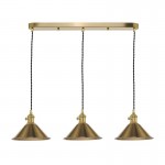 Hadano - Natural Brass 3 Light over Island Fitting with Aged Brass Shades Hadano - Natural Brass 3 Light over Island Fitting with Aged Brass Shades