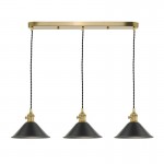 Hadano - Natural Brass 3 Light over Island Fitting with Antique Pewter Shades Hadano - Natural Brass 3 Light over Island Fitting with Antique Pewter Shades