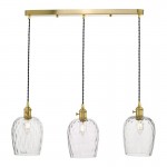 Hadano - Natural Brass 3 Light over Island Fitting with Dimpled Glass Shades Hadano - Natural Brass 3 Light over Island Fitting with Dimpled Glass Shades