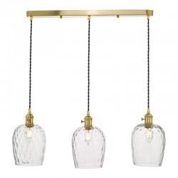 Hadano - Natural Brass 3 Light over Island Fitting with Dimpled Glass Shades Hadano - Natural Brass 3 Light over Island Fitting with Dimpled Glass Shades