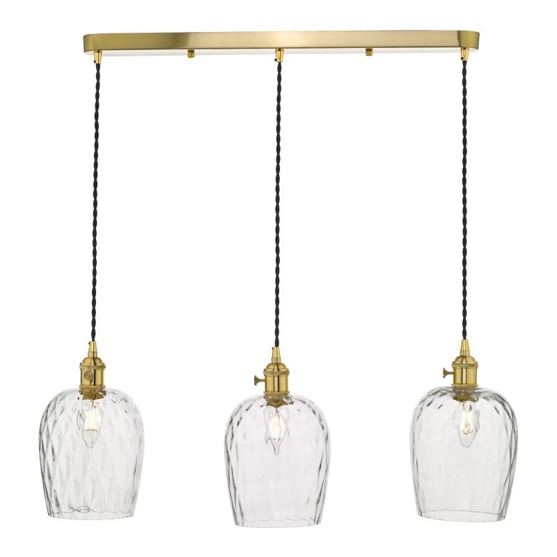 Dar_Vol3-HAD3640-03 - Hadano - Brass 3 Light over Island Fitting with Dimpled Glass Shades