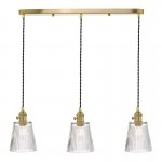 Hadano - Natural Brass 3 Light over Island Fitting with Ribbed Glass Shades Hadano - Natural Brass 3 Light over Island Fitting with Ribbed Glass Shades