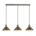 Hadano - Antique Chrome 3 Light over Island Fitting with Aged Brass Shades Hadano - Antique Chrome 3 Light over Island Fitting with Aged Brass Shades