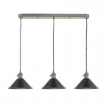 Hadano - Antique Chrome 3 Light over Island Fitting with Antique Pewter Shades Hadano - Antique Chrome 3 Light over Island Fitting with Antique Pewter Shades