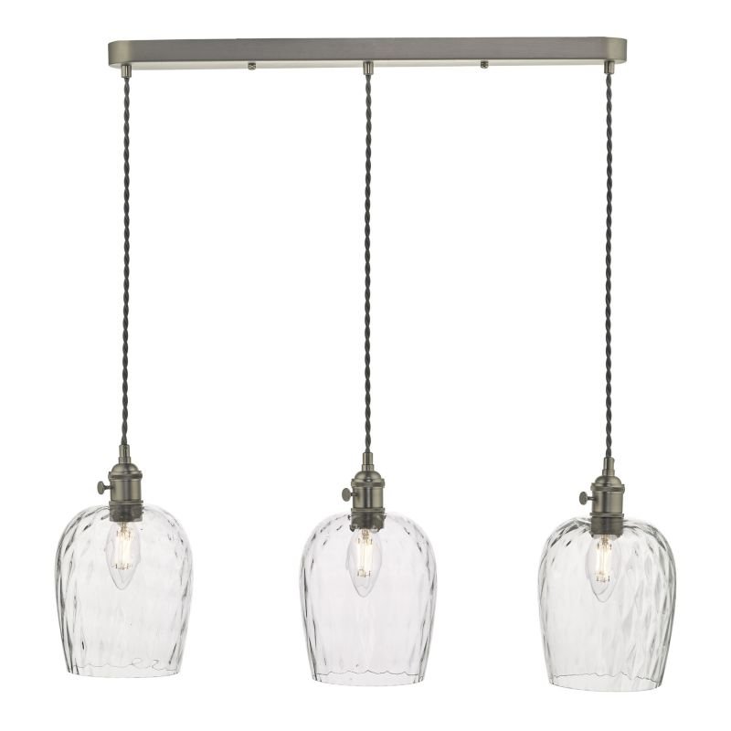Dar-HAD3661-03 - Hadano - Dimpled Glass Shade with Antique Chrome 3 Light over Island Fitting