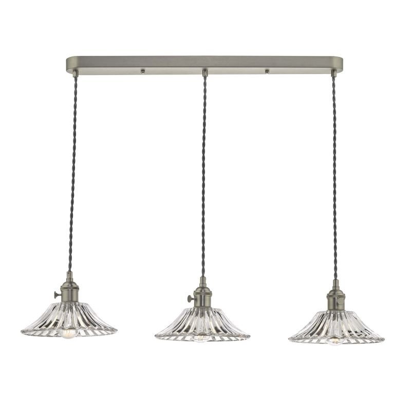 Dar-HAD3661-04 - Hadano - Flared Glass Shade with Antique Chrome 3 Light over Island Fitting