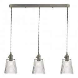 Hadano - Antique Chrome 3 Light over Island Fitting with Ribbed Glass Shades Hadano - Antique Chrome 3 Light over Island Fitting with Ribbed Glass Shades