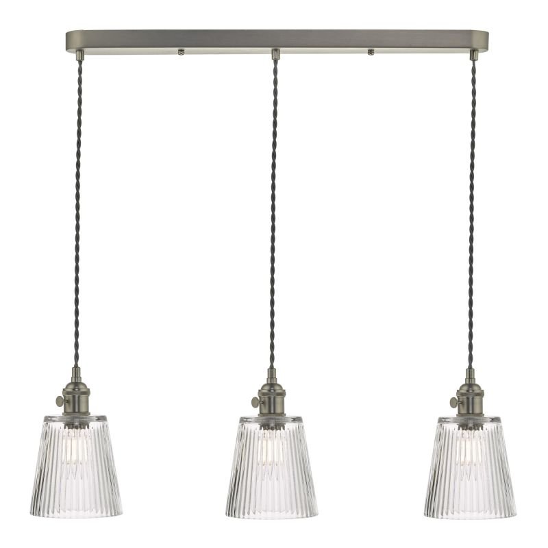Dar-HAD3661-05 - Hadano - Ribbed Glass Shade with Antique Chrome 3 Light over Island Fitting