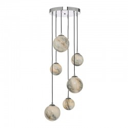 Mikara - Chrome 6 Light Cluster Pendant with Marble Effect Glass Mikara - Chrome 6 Light Cluster Pendant with Marble Effect Glass