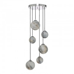 Mikara - Chrome 6 Light Cluster Pendant with Marble Effect Glass Mikara - Chrome 6 Light Cluster Pendant with Marble Effect Glass