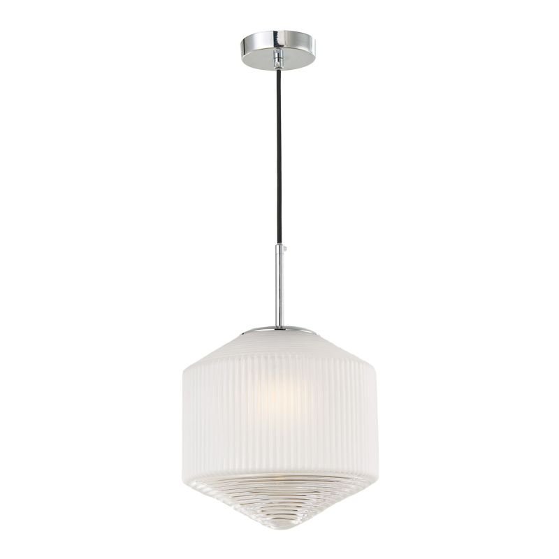 Dar-NIS0108 - Nisha - Frosted & Clear Ribbed Glass Single Hanging Pendant