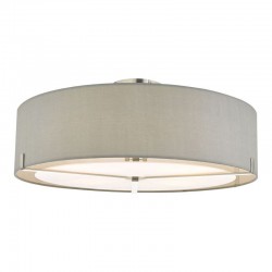 Santino - Satin Chrome 3 Light Ceiling Lamp with Grey Fabric Shade Santino - Satin Chrome 3 Light Ceiling Lamp with Grey Fabric Shade