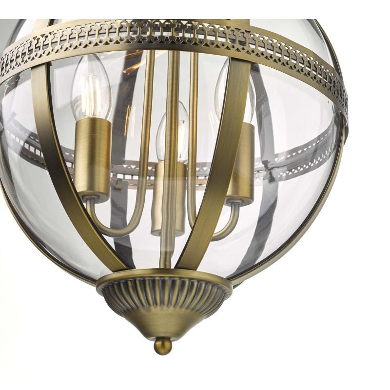 Dar-VAN0375 - Vanessa - Antique Brass & Clear 3 Light Lantern Pendant