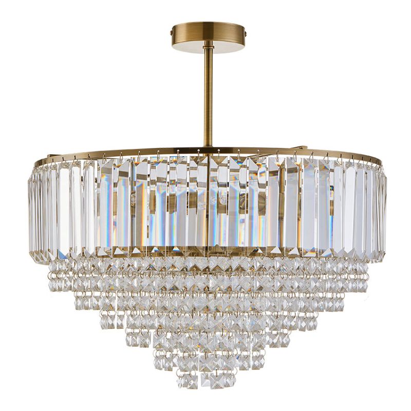 Cork Lighting-CF2311/5LAB - Arles - Antique Brass 5 Light Semi Flush with Crystal