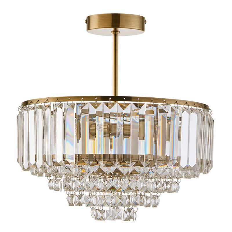 Cork Lighting-CF2311/5SAB - Arles - Antique Brass 5 Light Semi Flush with Crystal